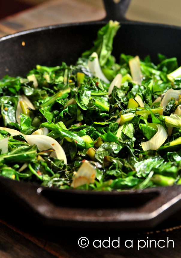Spicy Skillet Turnip Greens Recipe - Cooking | Add a Pinch | Robyn Stone