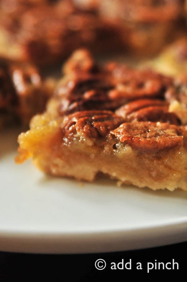 Southern Pecan Pie Bars Recipe | ©addapinch.com