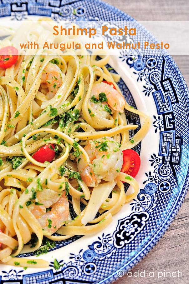 Shrimp Pasta with Arugula and Walnut Pesto Recipe 1