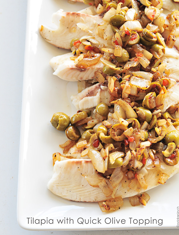 Tilapia with Quick Olive Topping | Add a Pinch.com