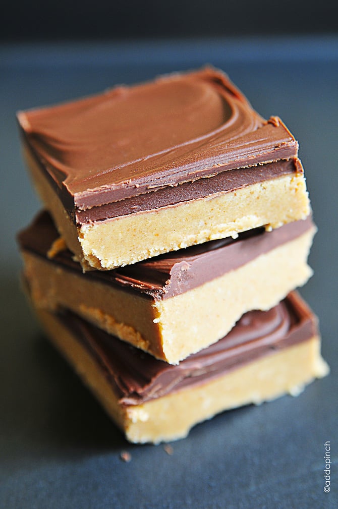 Peanut Butter Bars make quick and delicious treats! This no bake peanut butter bars recipe has only 5 ingredients, is ready in less than 30 minutes and makes 20 to 36 bars. // addapinch.com