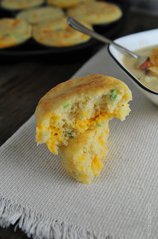 Cheddar Jalapeno Cornbread Muffins from https://addapinch.com