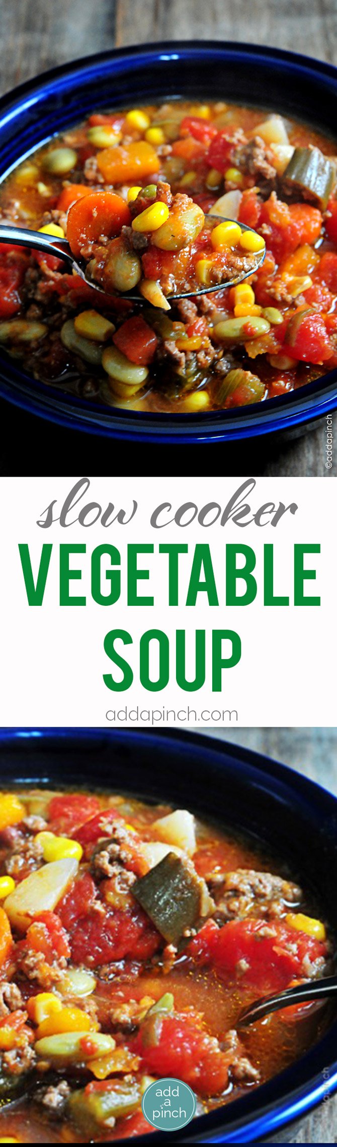 Slow Cooker Vegetable Soup - This Slow Cooker Vegetable Soup recipe is so simple to make and absolutely scrumptious. A definite family favorite! // addapinch.com
