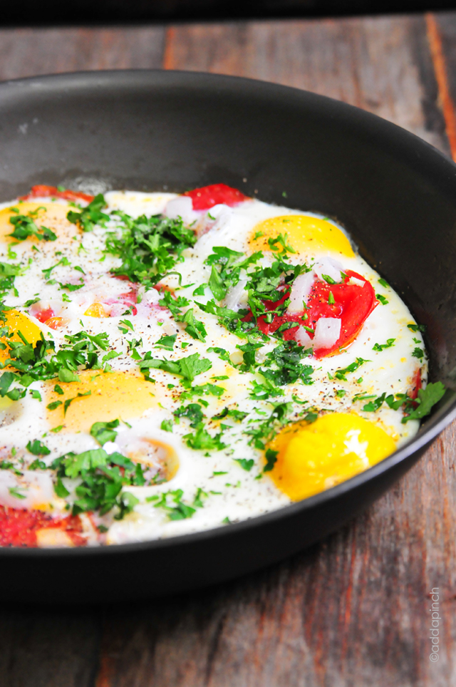 Tomato Baked Eggs | addapinch.com