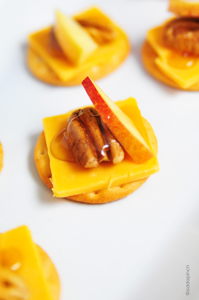 Honey Pecan Nectarine Cheddar Appetizers | addapinch.com