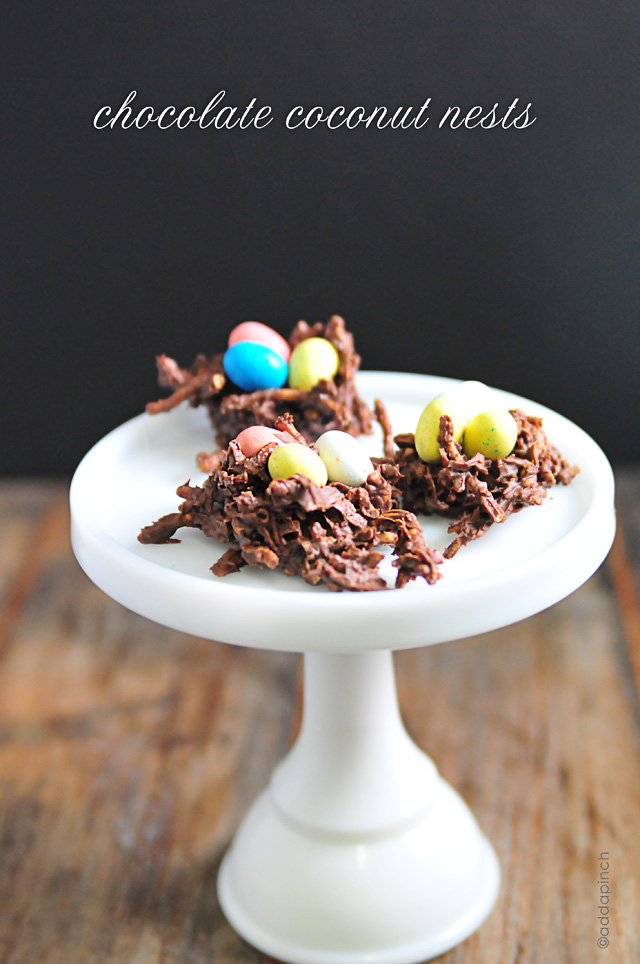 Chocolate Coconut Nests | addapinch.com