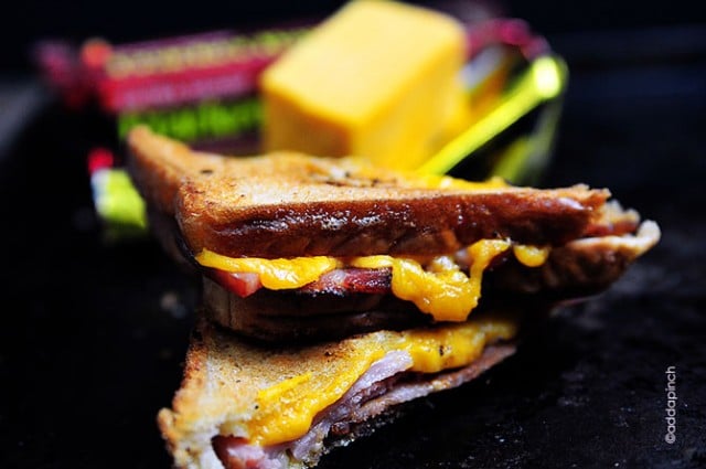 Grilled Cheese Sandwich with Ham and Bacon Recipe | addapinch.com