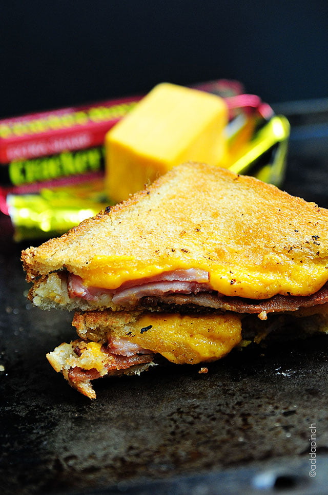 Grilled Cheese with Ham and Bacon Sandwich Recipe | addapinch.com