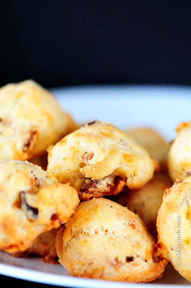 Cheddar and Bacon Puffs Recipe | ©addapinch.com