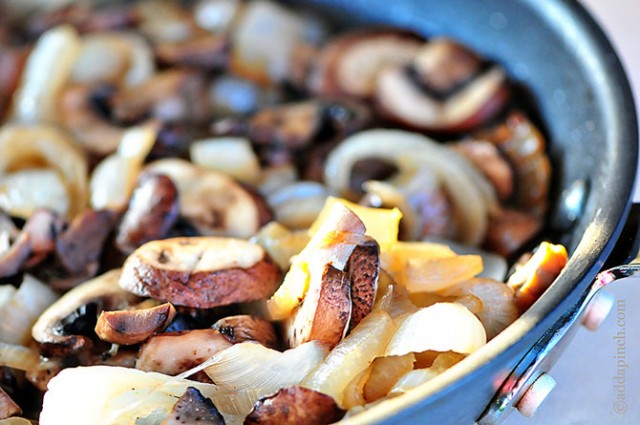 Mushroom Onion Saute Recipe | ©addapinch.com