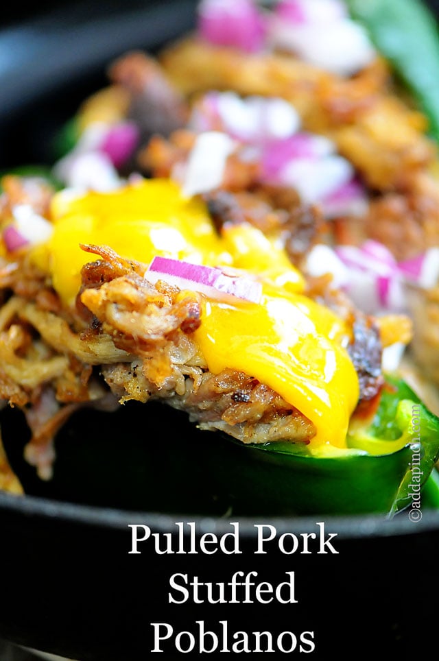 Pulled Pork Stuffed Poblano Peppers | ©addapinch.com