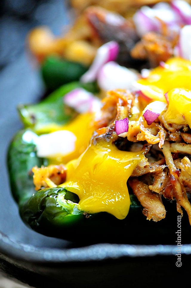 Pulled Pork Stuffed Poblano Peppers | ©addapinch.com