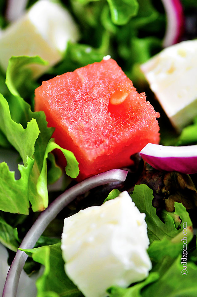 Watermelon Salad with Watermelon Vinaigrette Recipe | ©addapinch.com