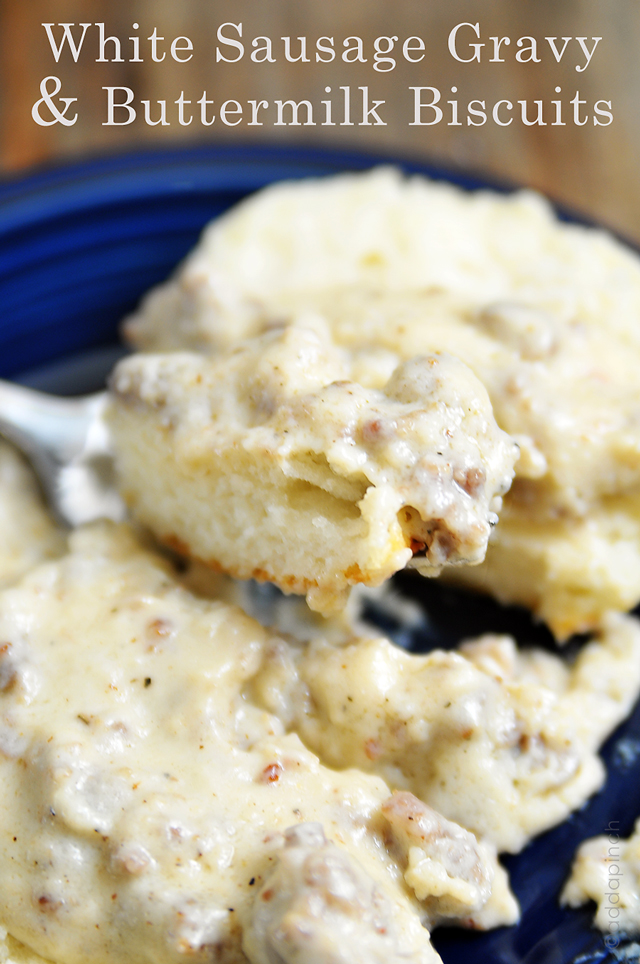 White Sausage Gravy Biscuits | ©addapinch.com