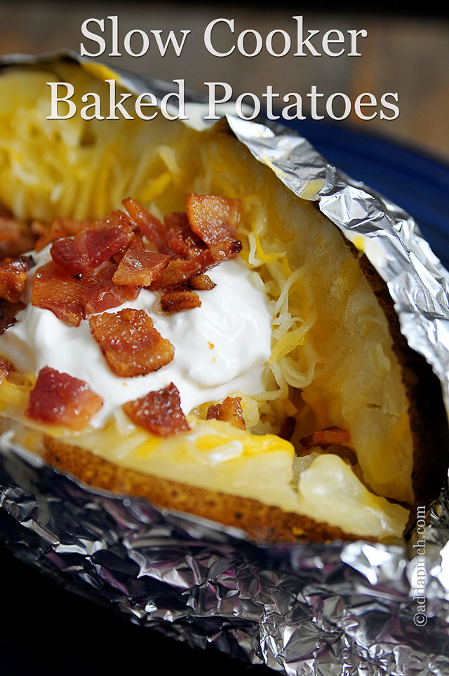 Slow Cooker Baked Potatoes | ©addapinch.com