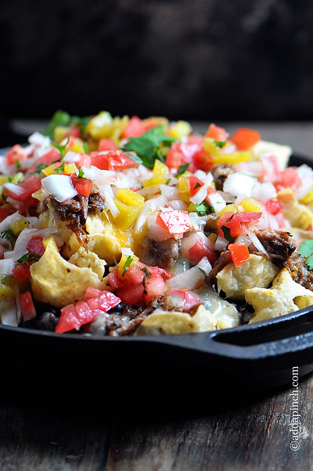 Shredded Beef Nachos Recipe | ©addapinch.com