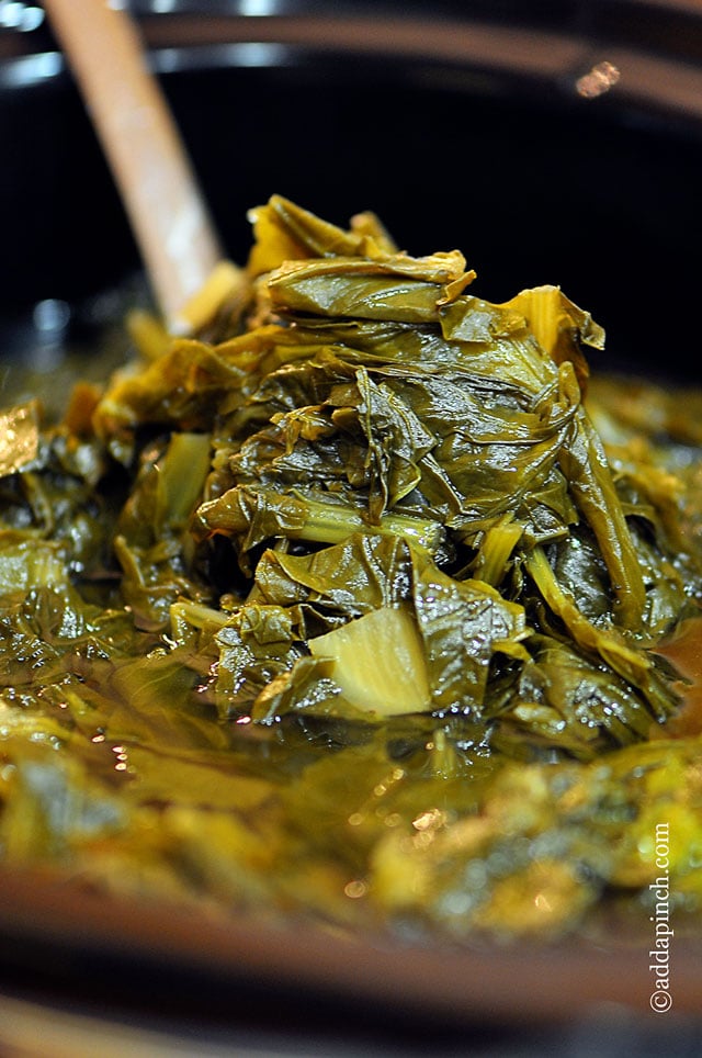 Close up of Slow Cooker Turnip Greens 