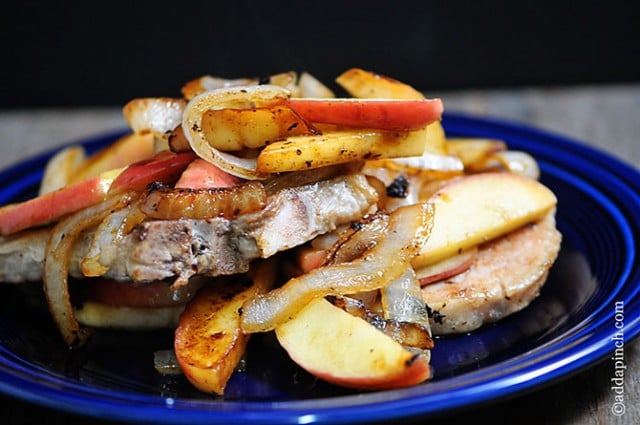 Pork Chops with Apples and Onions Recipe | ©addapinch.com