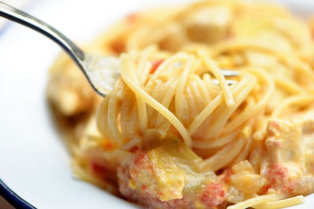 Chicken Artichoke Pasta Recipe | ©addapinch.com