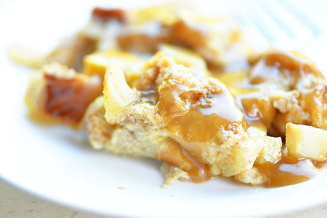 Cinnamon Apple Baked French Toast with Caramel Sauce | ©addapinch.com