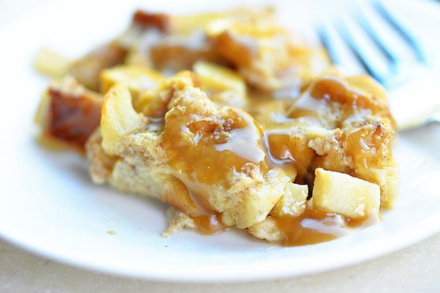 Cinnamon Apple Baked French Toast with Caramel Sauce | ©addapinch.com