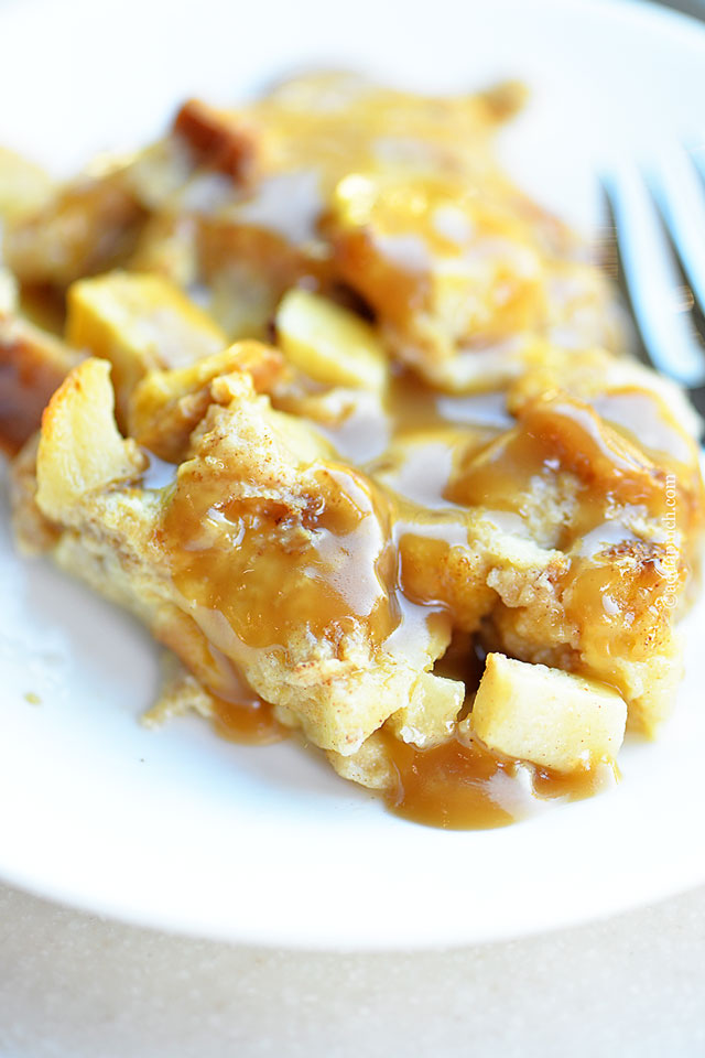 Cinnamon Apple Baked French Toast with Caramel Sauce | ©addapinch.com