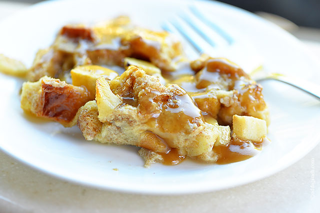 Cinnamon Apple Baked French Toast with Caramel Sauce | ©addapinch.com