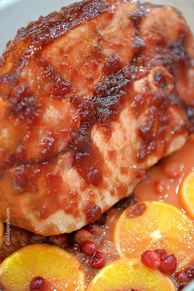 Cranberry Orange Glazed Ham Recipe | ©addapinch.com