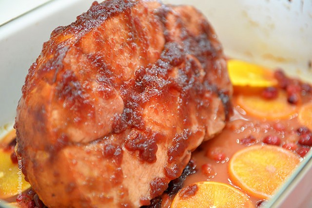 Cranberry Orange Glazed Ham Recipe | ©addapinch.com