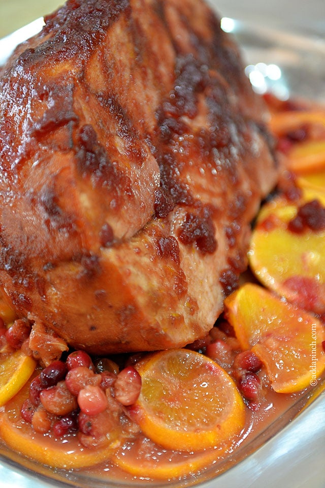 Cranberry Orange Glazed Ham Recipe | ©addapinch.com