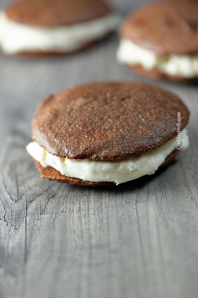 Peppermint Cream Chocolate Cookie Sandwiches | ©addapinch.com