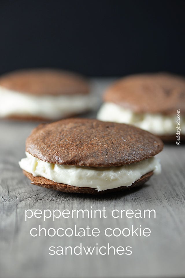 Peppermint Cream Chocolate Cookie Sandwiches | ©addapinch.com