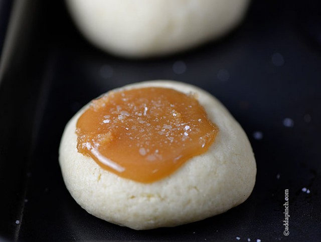 Salted Carmel Thumbprints Cookies | ©addapinch.com