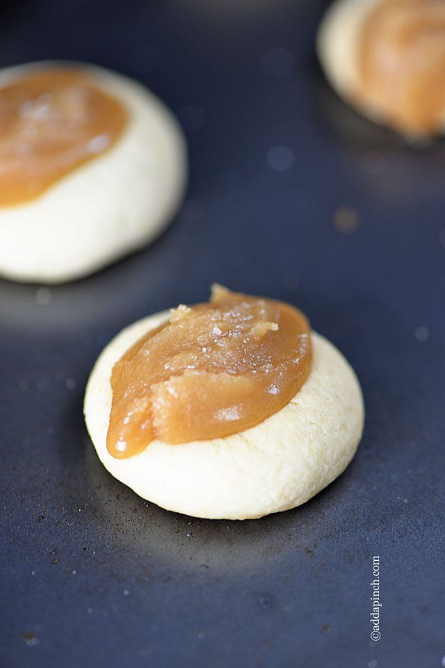 Salted Carmel Thumbprints Cookies | ©addapinch.com