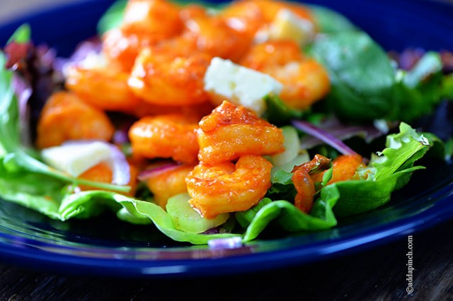 Buffalo Shrimp Salad Recipe | ©addapinch.com