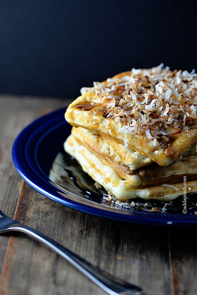 Coconut Lime Waffles Recipe | ©addapinch.com