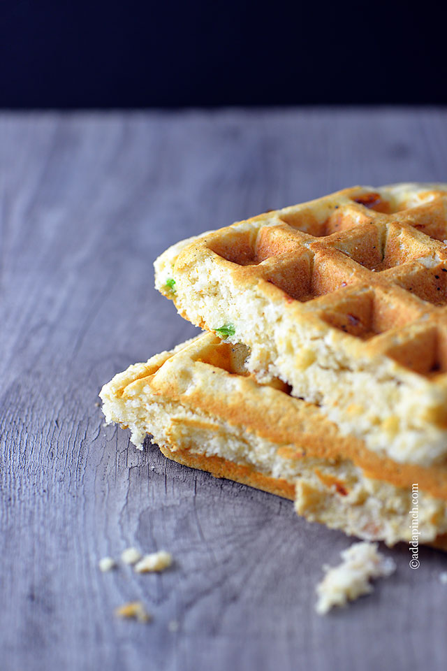 Cornbread Waffles Recipe | ©addapinch.com