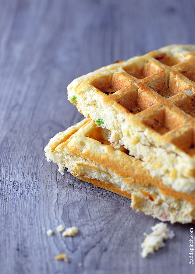 Cornbread Waffles Recipe | ©addapinch.com