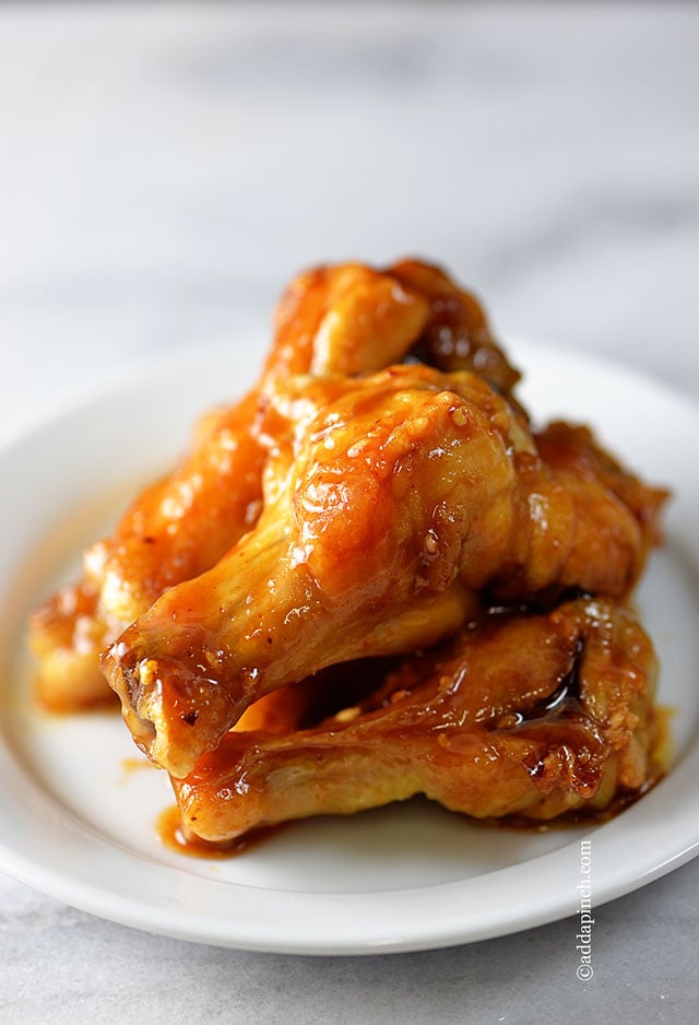 Maple Glazed Chicken Wings Recipe | ©addapinch.com