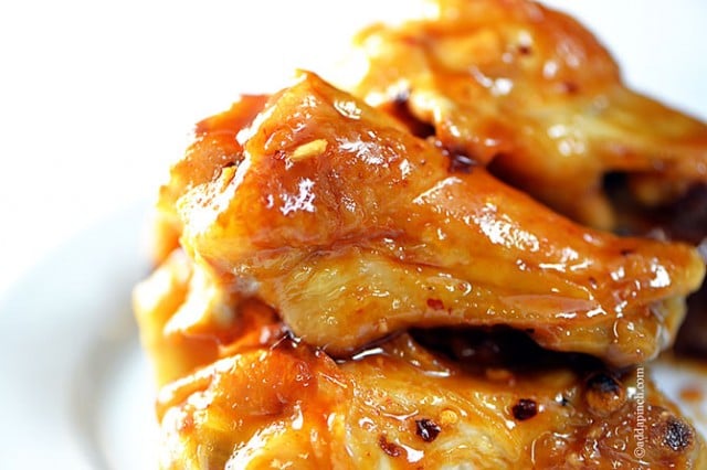 Maple Glazed Chicken Wings Recipe | ©addapinch.com