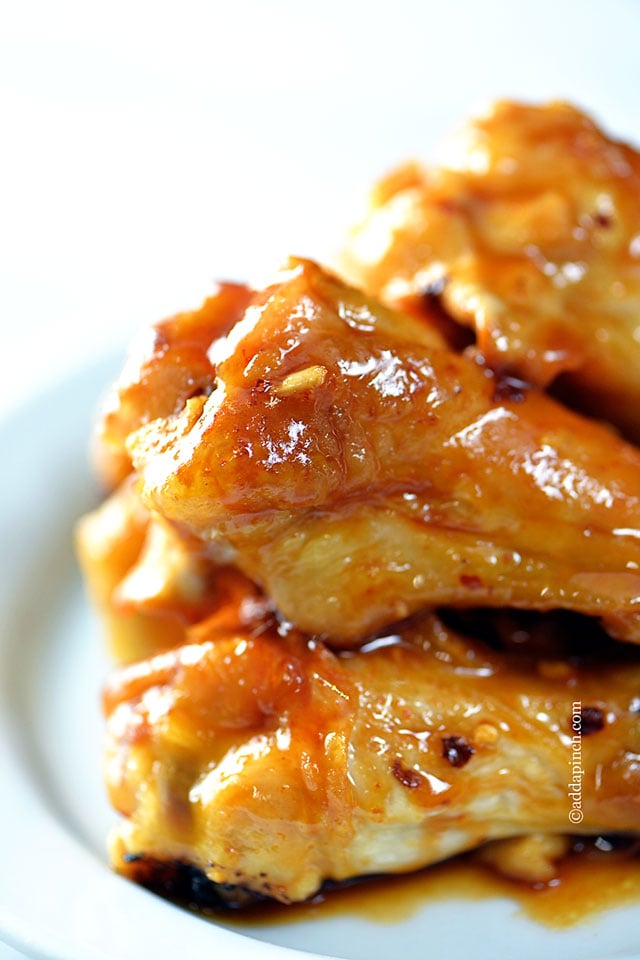 Maple Glazed Chicken Wings Recipe | ©addapinch.com