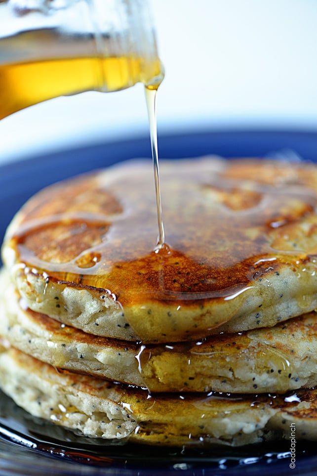 Lemon Poppyseed Pancakes Recipe | ©addapinch.com
