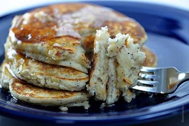 Lemon Poppyseed Pancakes Recipe | ©addapinch.com