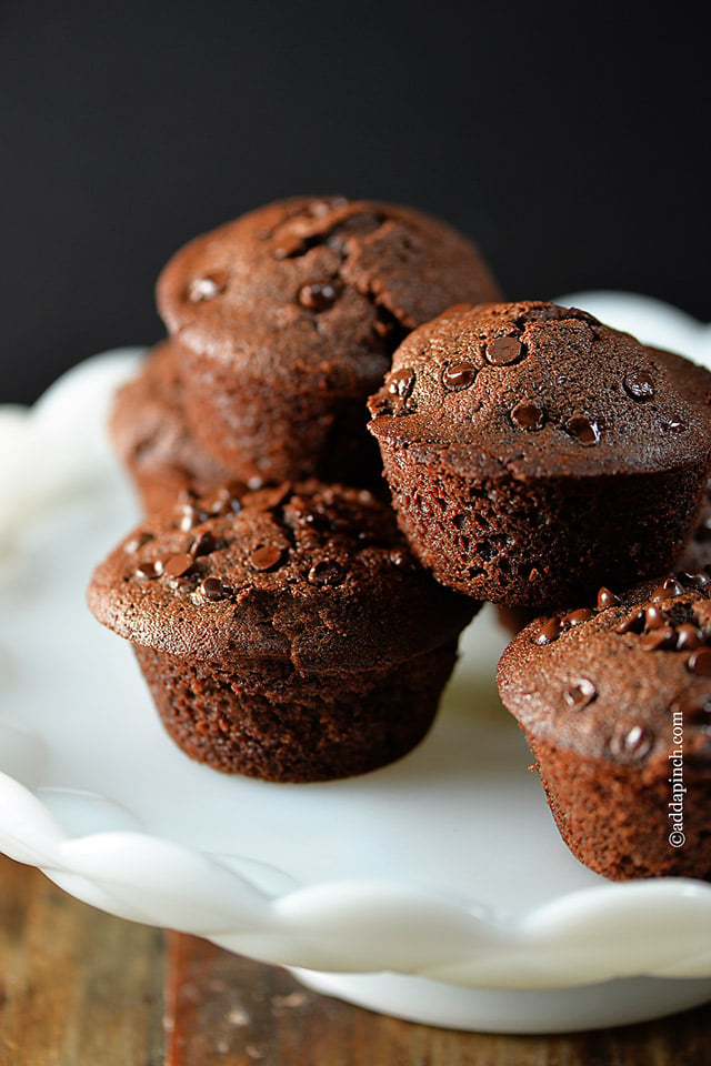 Chocolate Chocolate Chip Muffins Recipe | ©addapinch.com