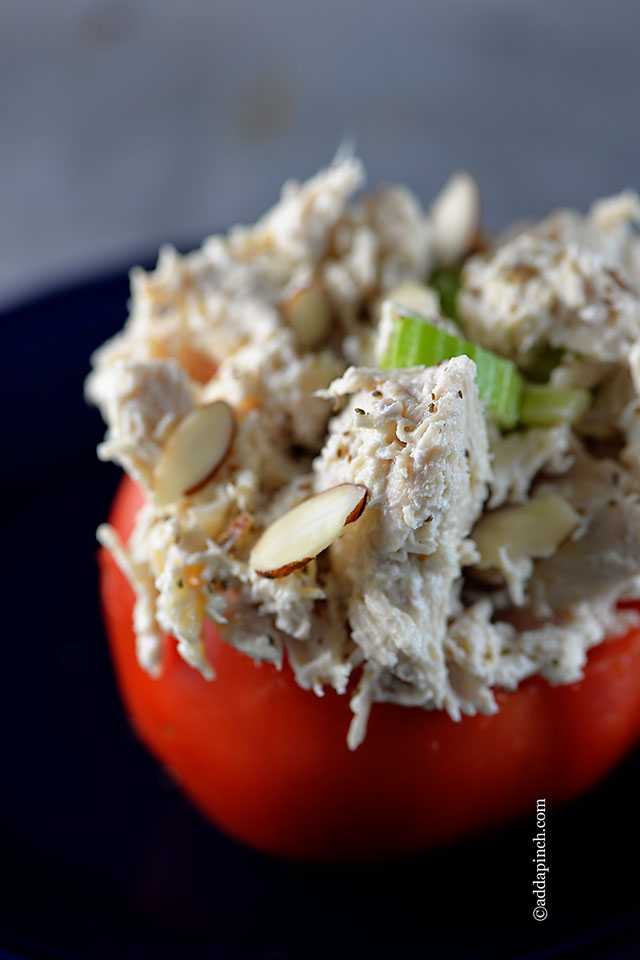 Chicken Salad Stuffed Tomatoes from addapinch.com