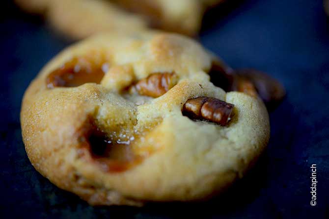 Salted Caramel Pecan Cookies Recipe from addapinch.com
