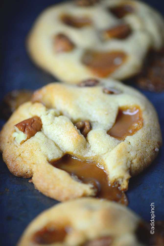 Salted Caramel Pecan Cookies Recipe from addapinch.com