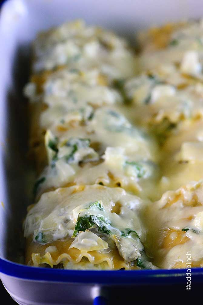 Spinach Artichoke Lasagna Rolls Recipe from addapinch.com