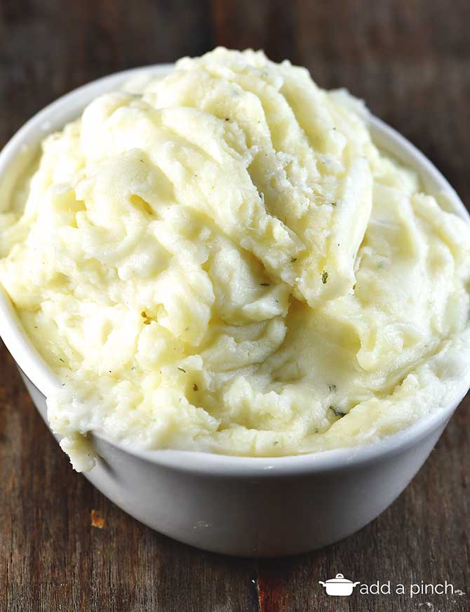 Boursin Mashed Potatoes Recipe from addapinch.com