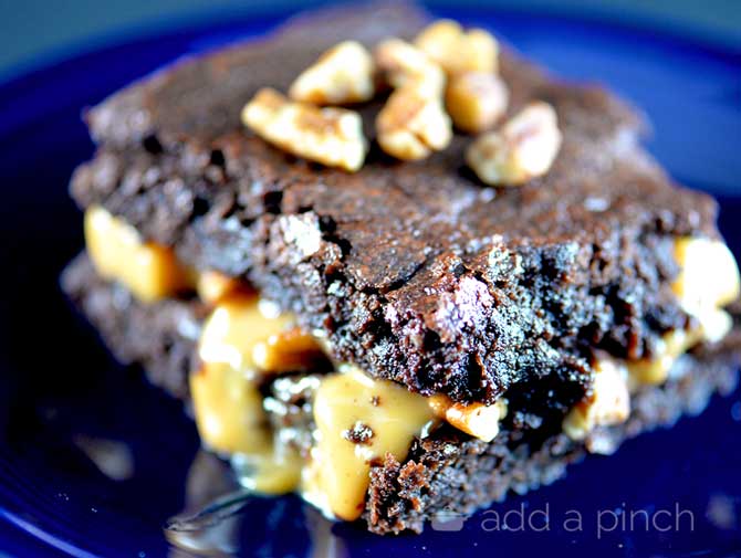 Turtle Brownies Recipe from addapinch.com